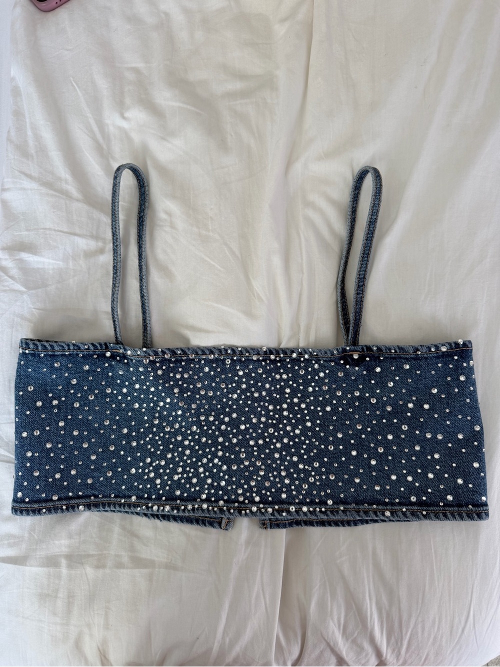 Zara Denim Blue Rhinestone Crop Top - Picture 6 of 9